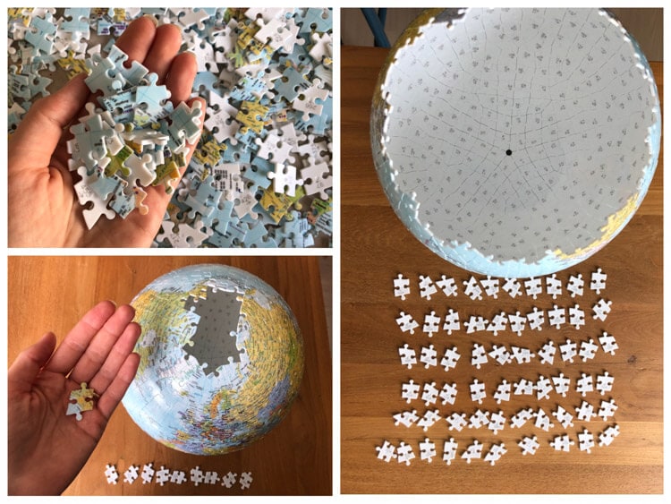 Completing a 3D puzzle of a globe