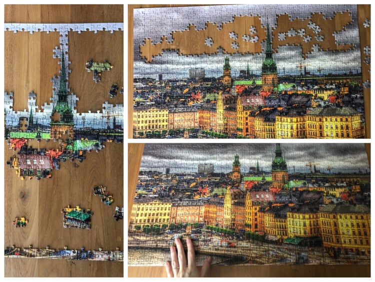 Finishing a puzzle with a scene from Stockholm