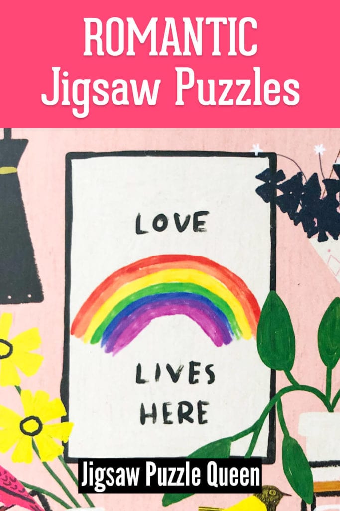 View of a puzzle box with text overlay: Romantic Jigsaw Puzzles