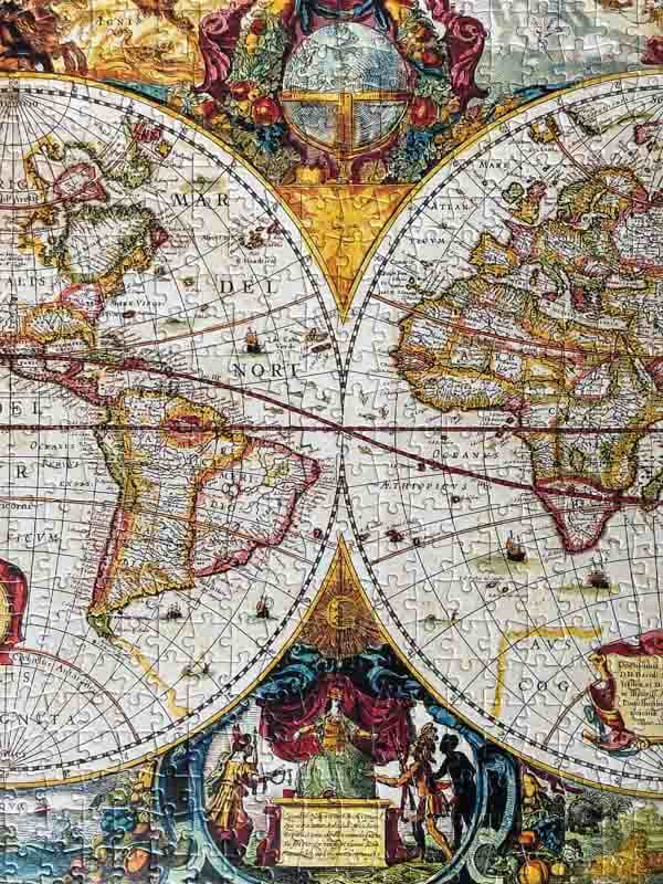 Closeup of an antique map puzzle